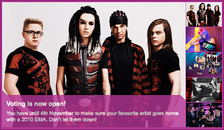 Tokio Hotel na página principal do EMA Captura de pantalla 2010-09-24 a las 13.18.26